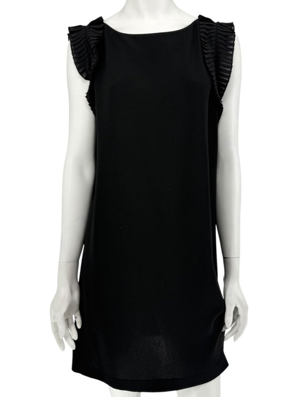 Lafayette 148 Black Shift Dress with Pleated Ruffle Sleeves – Size M