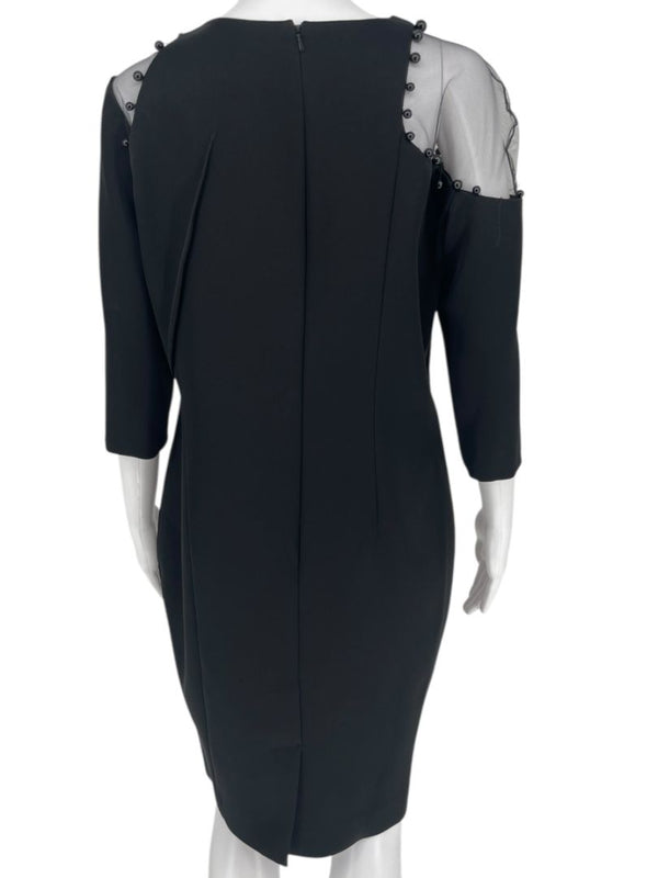 Pamella Roland Black Illusion Cutout Sheath Dress with Beaded Trim – Large