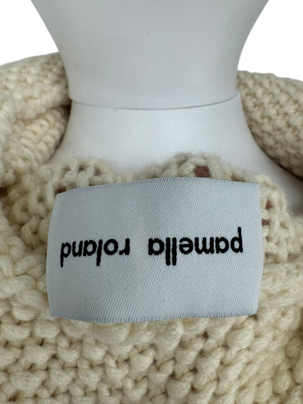 Pamella Roland Cream Hand-Knit Asymmetrical Turtleneck Sweater – O/S