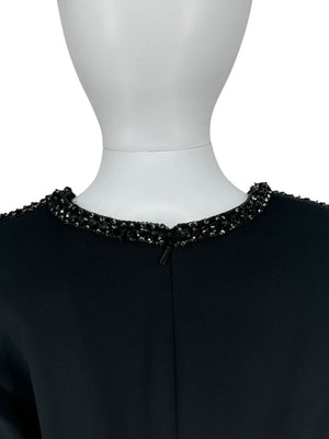 Pamella Roland Black Crepe Embellished Shift Dress – Large