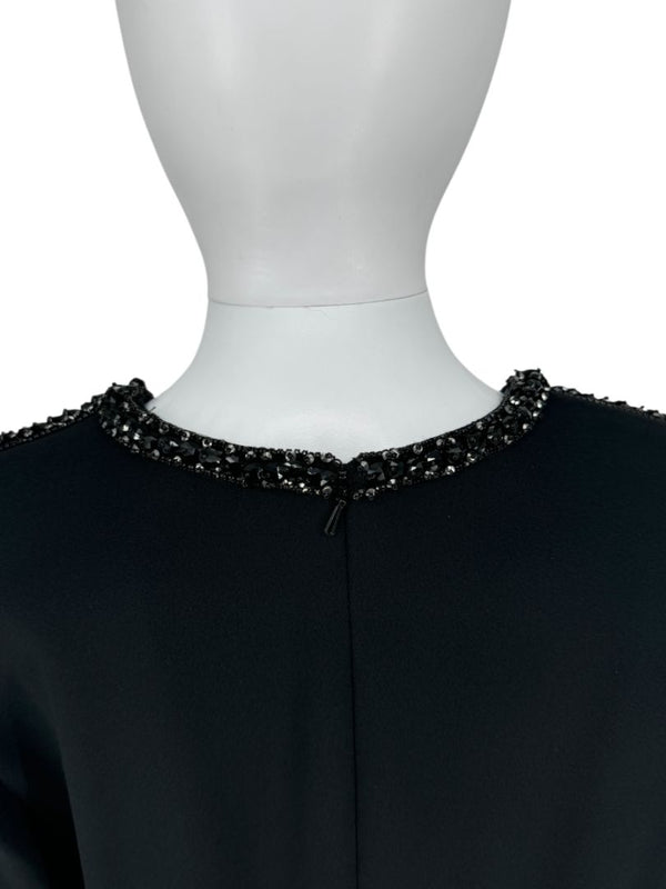 Pamella Roland Black Crepe Embellished Shift Dress – Large
