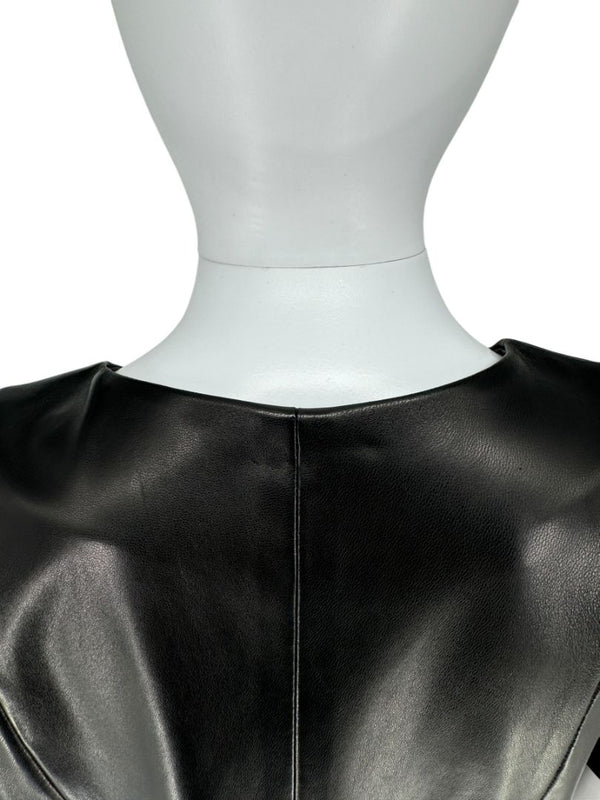 Pamella Roland Black Lambskin Leather Zip-Front Top – Large