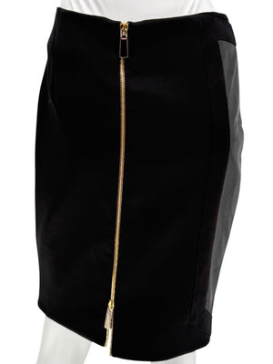 Pamella Roland Black Skirt with Leather Panel & Gold Zipper - Large