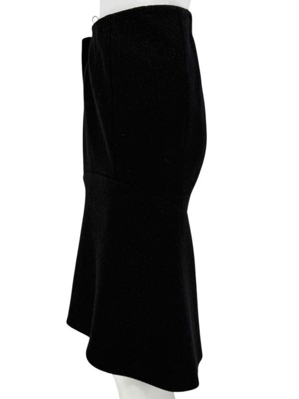Pamella Roland Black Textured Flounce-Hem Skirt – Large