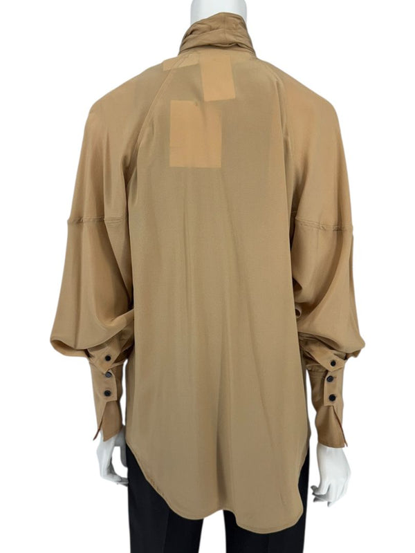 Victoria Beckham Camel Silk Tie-Neck Blouse – Size US 6- NWT