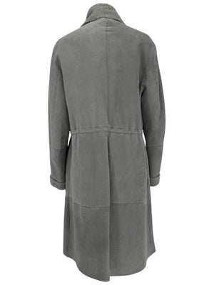 Hugo Boss Grey Shearling-Lined Suede Coat – Size Large