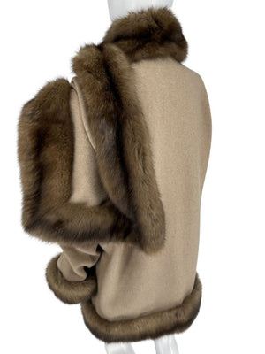 J. Mendel Camel Wool Cape with Fox Fur Trim – One Size