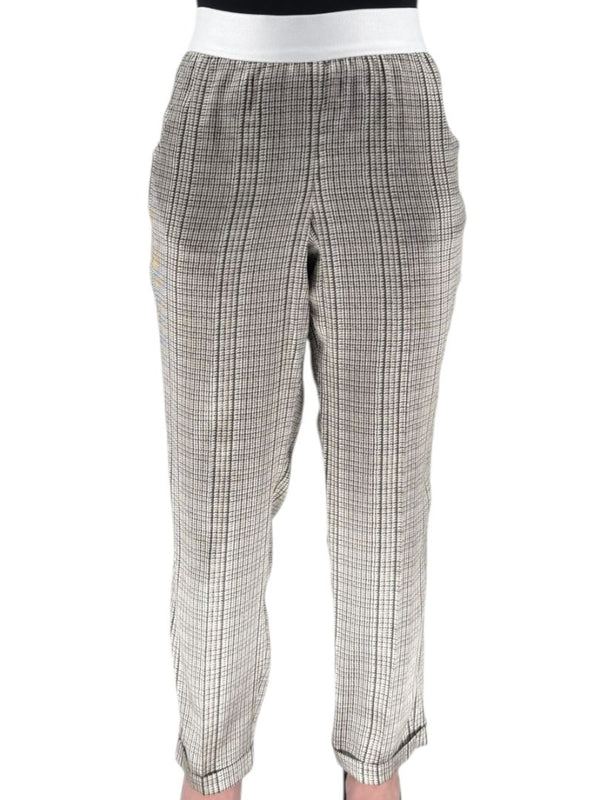 Kiton Olive & Taupe Silk Houndstooth Blouse and Pant Set – Size 46 (Fits M/L)