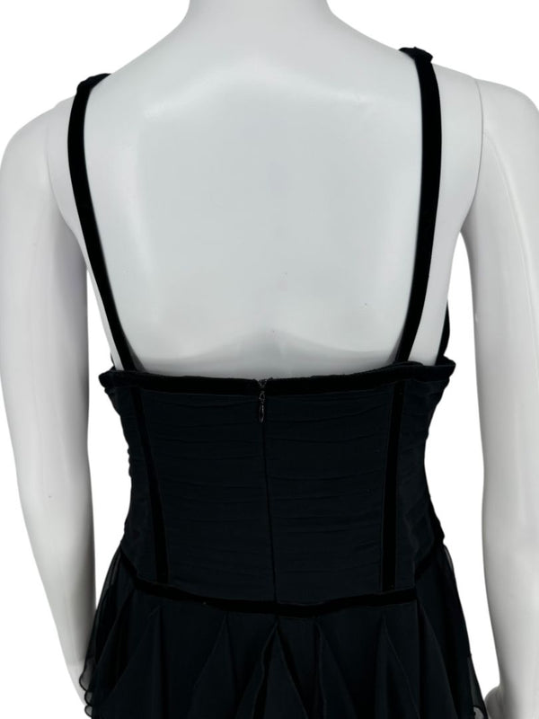 Pamella Roland Black Tiered Chiffon Gown – Size 8