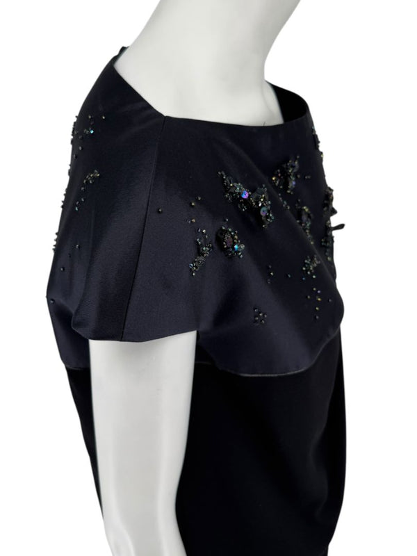 Atelier Caito for Herve Pierre Black Beaded Yoke Draped Dress – Size 12