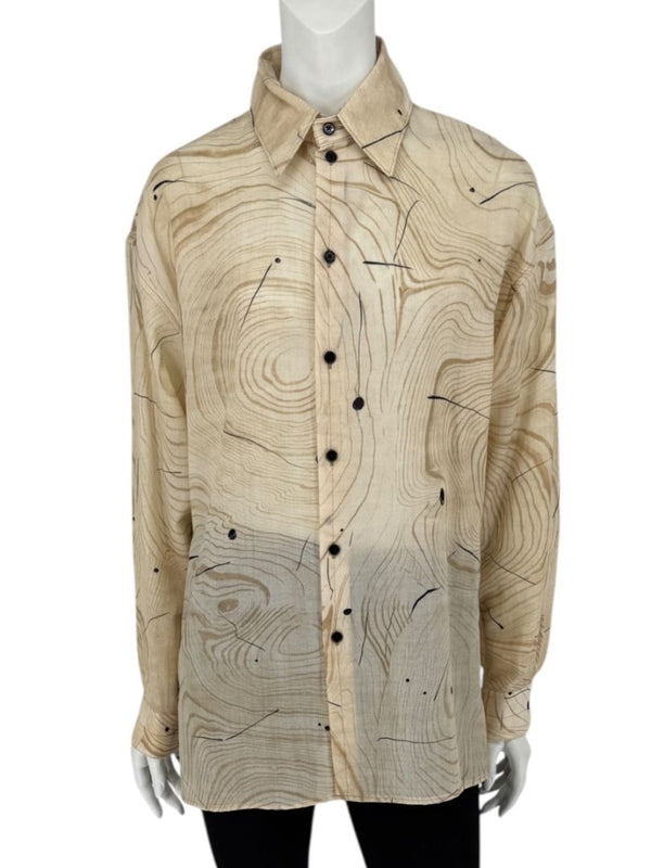 Lemaire Beige Woodgrain Print Button-Up Shirt – Size XS
