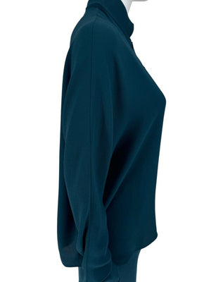 Akris Teal Double-Breasted Blouse & Skirt Set – Size 6 Top / Size 10 Skirt