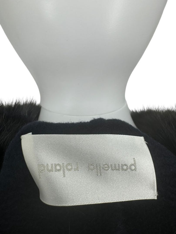 Pamella Roland Navy Cashmere Blend Cape with Genuine Fur Trim - One Size