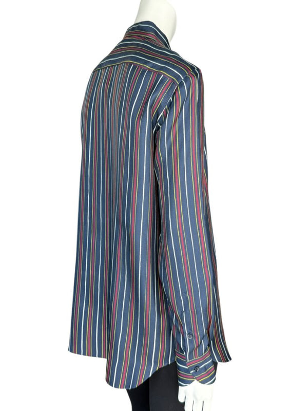 Loro Piana Navy Multicolor Stripe Silk Button-Up Shirt – Size IT 46