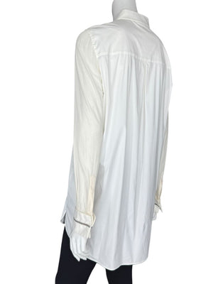 Brunello Cucinelli White Long Sleeve Blouse with Monili Trim Cuffs – Size XL