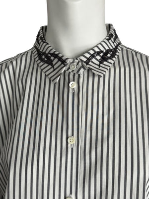 Brunello Cucinelli Gray & White Vertical Stripe Embroidered Collar Shirt – Size XL