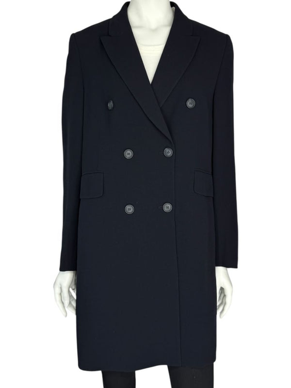 Akris Navy Wool-Blend Double-Breasted Longline Blazer Coat – Size US 8