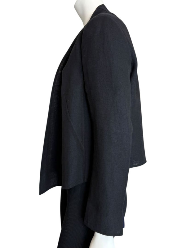 Akris Bergdorf Goodman Linen-Blend Cropped Open Jacket – Black & Navy – Size US 10