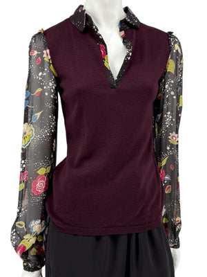 Moschino Virgin Wool Sweater with Sheer Floral Sleeves – Size 8 (IT 38)