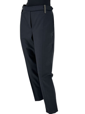 Brunello Cucinelli Charcoal Wool-Blend Trousers with Monili Detail – Size IT 46 (FR 42 / US 10 / DE 40)
