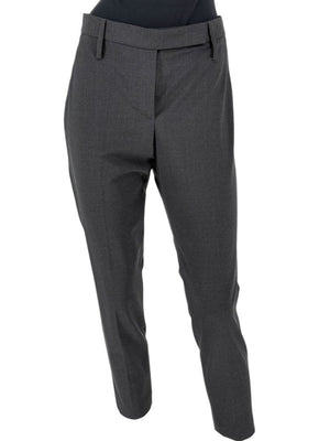 Brunello Cucinelli Grey Wool-Blend Cropped Pants with Monili Trim – Size IT 46 / US 10