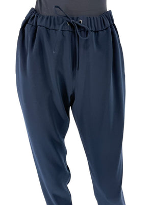 Akris Punto Navy Elastic Waist Trousers with Ankle Slit – Size US 8