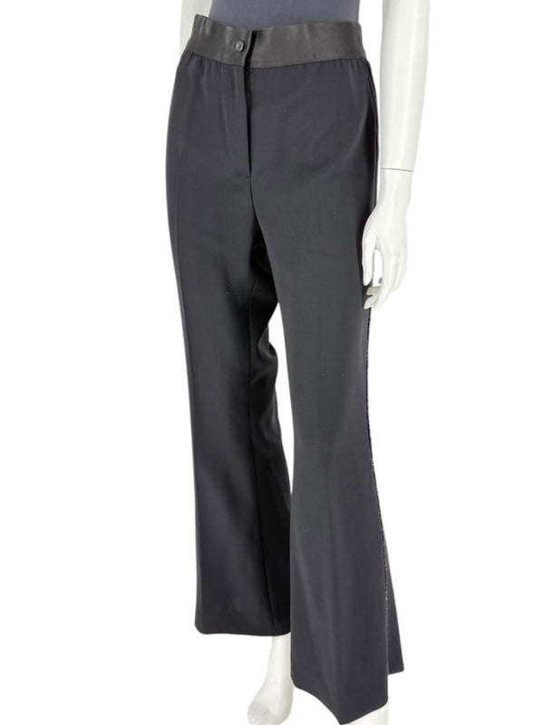 Akris Black Wool Blend Pants with Sequin Trim - Size US 10 (IT 46)