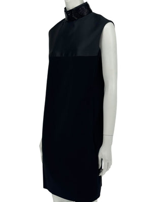 Pamella Roland Black Sleeveless Beaded Collar Shift Dress – L