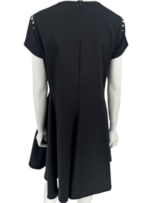 Pamella Roland Black Pearl-Trim Sleeve Handkerchief Hem Dress – Large