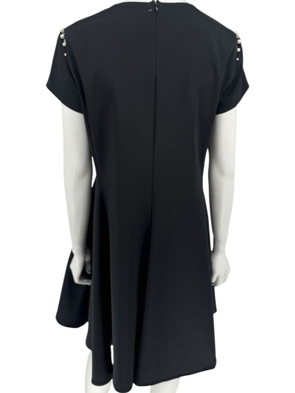 Pamella Roland Black Pearl-Trim Sleeve Handkerchief Hem Dress – Large