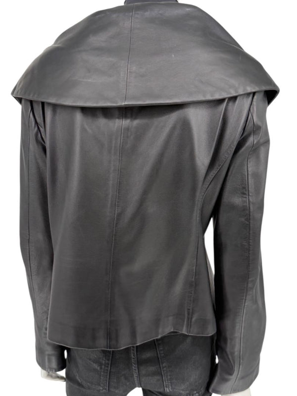 Armani Collezioni Black Leather Sculpted Jacket – Size 12