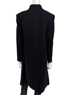 Pamella Roland Black Longline Coat Piped Trim Open Front Designer Outerwear Fits L