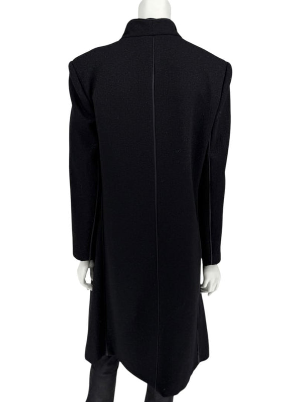 Pamella Roland Black Longline Coat Piped Trim Open Front Designer Outerwear Fits L