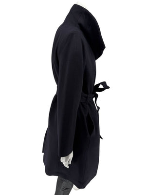 Pamella Roland Wide Shawl Collar Black Wool Belted Coat - Large