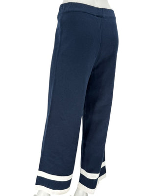 Holebrook Sweden Navy Cotton Wide-Leg Pants White Stripe Hem Size Large L