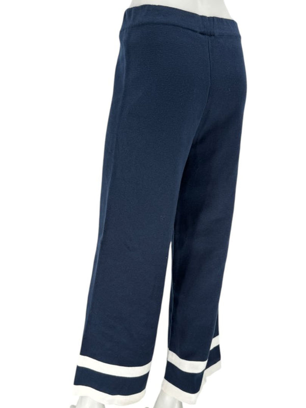 Holebrook Sweden Navy Cotton Wide-Leg Pants White Stripe Hem Size Large L