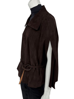 Akris Chocolate Brown Suede Cape Jacket – Size 12