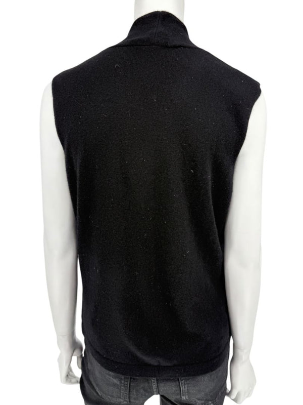 Linda Allard Ellen Tracy Black Wool Sleeveless Wrap Vest – Size L