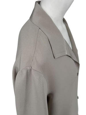 Peter Cohen Taupe-Grey Silk Button-Front Blouse with Soft Notched Collar – Size L
