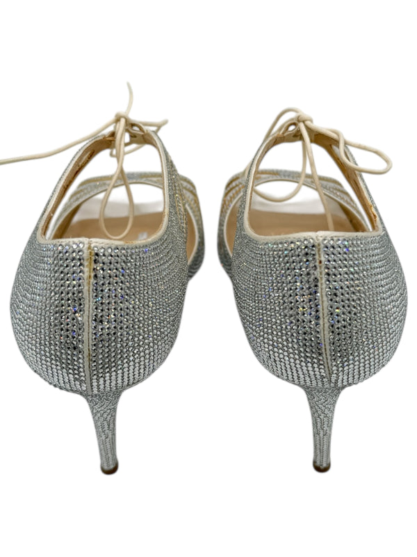 René Caovilla Silver Crystal Mesh Lace-Up Heels – Size 39 - BNIB