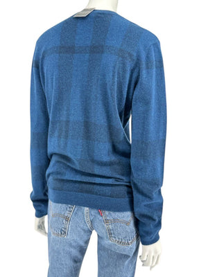 Burberry London Blue V-Neck Cashmere Sweater – Size XL