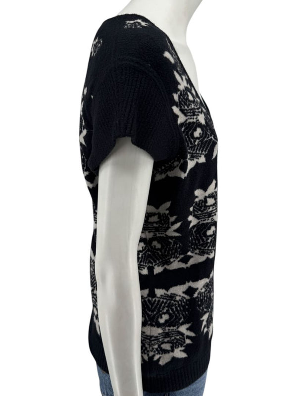 Chanel Black & Ivory Wool-Blend Deep V-Neck Sweater – Size FR 44