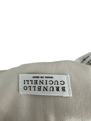 Brunello Cucinelli Beige Leather-Trim Pencil Skirt – Size IT 48 (US 12)