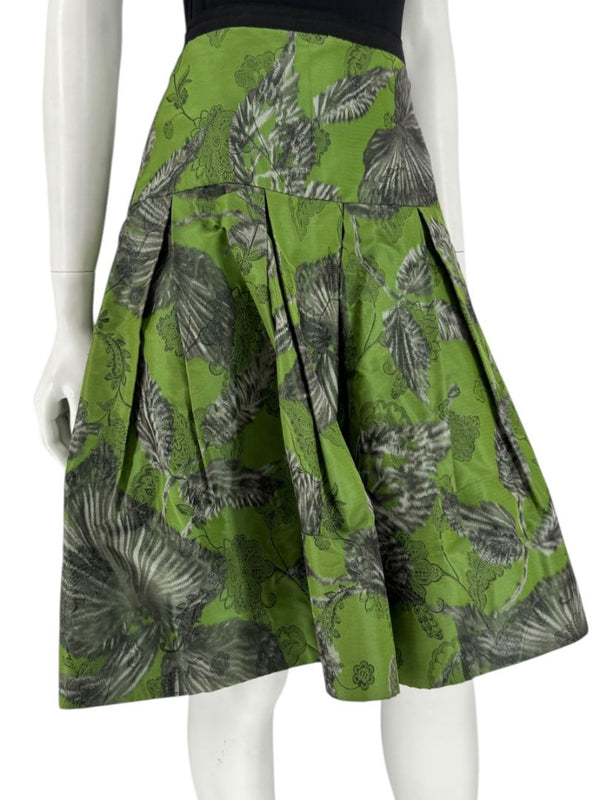 Oscar de la Renta Green Floral Silk Skirt – Fall 2008 - Size 16