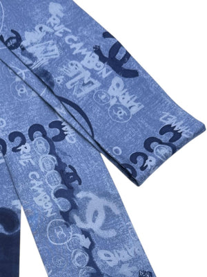 Chanel Oversized “Twilly” CC Logo Print Silk Scarf