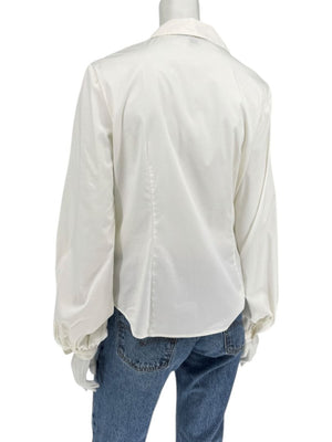 Lafayette 148 New York Ivory Cotton Blend Ruffle-Collar Blouse – Size 12