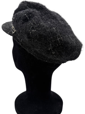 CHANEL Black Tweed Newsboy Cap with Signature Chain Trim
