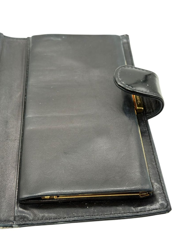 CHANEL Vintage Patent Leather CC Long Wallet – Black