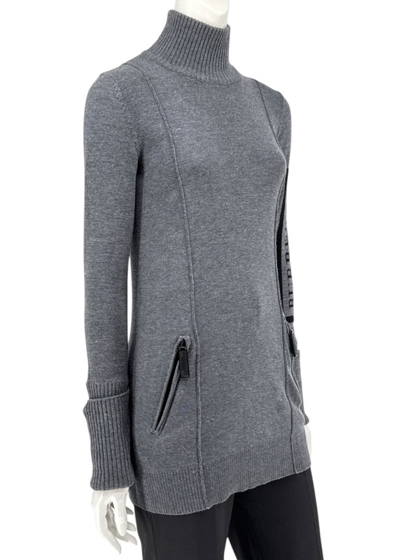 Burberry Sport Grey Wool Zip-Detail Turtleneck Sweater – Size: XS