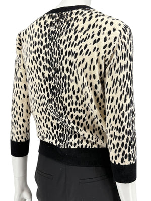 DKNY Cream & Black Leopard-Print Beaded Cardigan – Size: Small